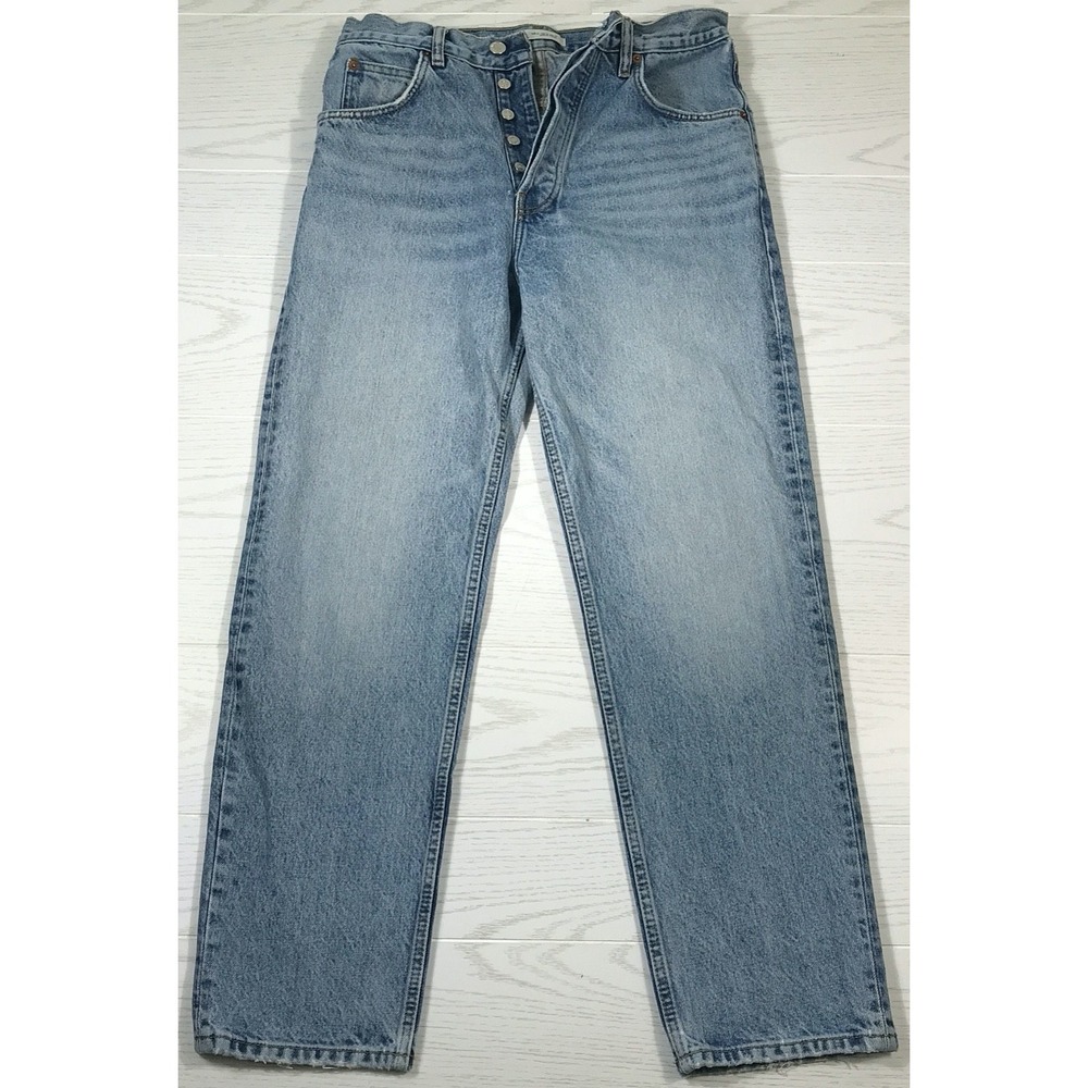 Zara Button Fly Jeans Men 30x30 Faded Blue Cotton High Rise Grunge Straight Leg